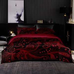 Conjunto de roupas de cama de luxo vermelho Conjunto de edredão 264x228 com travesseiro, capa de colcha 240x220, impressão hd de alta qualidade king lampe lençóal