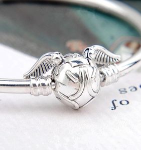 New 100% 925 Sterling Silver Golden Snitch Clasp Bangle Bracelet Fits For European Charms and Beads3610347
