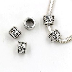 100 st antik silver 5 mm hål zinklegeringsrör pärla distanser charm för smycken tillverkning armband halsband diy tillbehör263n