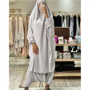 Etniska kläder blygsamma abaya kvinnor muslim 2 stycken set khimar bönplagg eid huva baggy harem byxor passar kalkon arabisk klänning jilbab