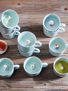Muggar 3D tredimensionell Sprout kaffekopp Animal Celadon Ceramic Mug Par Cartoon Customized Water