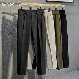 Men's Pants Winter Thick Suit Men Casual Straight Drape Korean Classic Fashion Business Woolen Cloth Brown Black Formal Trousers Male