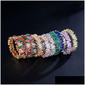 Anéis de casamento moda arco-íris baguette cz anéis eternidade na moda noivado anel de pilha de casamento para mulheres irregar cobre inla dhgarden dhoam