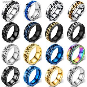 Solitaire Ring Stress Ring For Anxiety Relaxing Stainless Steel Rotatable Chain Fidget Metal Spinner Men Band Ring Jewelry Anillos De Hombres 240226