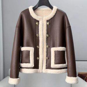 Fur PUDI 2023 New Design Genuine Wool Fur Liner Winter Coat Women Warm Soft Sheep Shearing Polyester Lady Jacket CT362