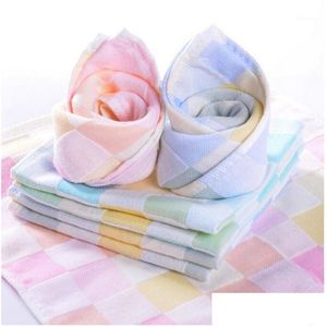 Towels Robes Wholesale- Soft Comfortable Bibs Cotton Checkered Towel Baby Daily Dedicated Feeding Face Bright Colors Small Square Dh90Q