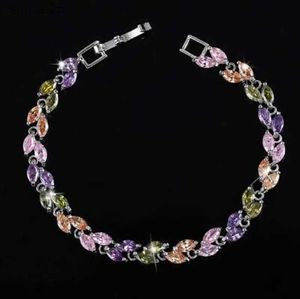 Frisado zircônia cúbica jóias cor prata folha charme cristal feminino pulseira pulseira jóias presente yq240226