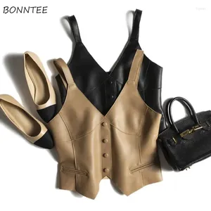 Vests Women's PU Leather Women Slim Aesthetics Vintage Temper Streetwear Classic Fashion Y2k Clothes Ladies Coats Crop Spliced European