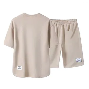 メンズトラックスーツ2 PC/セットスポーツウェアTシャツショーツセットソリッドカラーラウンドネックショートスリーブエラスティックウエストアイスシルクメンスポーツトップ