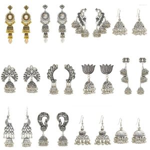 Kolczyki Dangle Retro Women Bollywood Peacock Jhumka Jhumki Sliver Big Bell Long Burl Drop Gypsy Egypt Plemien Jewelry Gifts