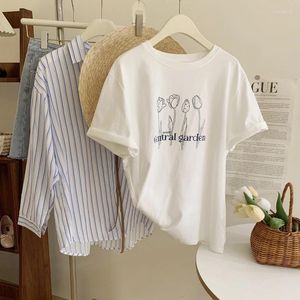 T-shirt da donna T-shirt con stampa di lettere floreali chic stile coreano T-shirt estive sottili allentate T-shirt casual da donna a maniche corte per