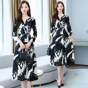 Evfer Women Spring Autumn Horse Horse Print High Za Long Dress Frathy Fashion Fashion Two-Aldlar Dressy Animal Dresses 210421