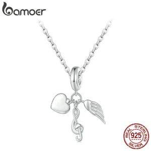 Collane Bamoer Collana con ciondolo a forma di nota musicale in argento sterling 925. Catena a forma di cuore per regalo di gioielleria raffinata per feste da donna