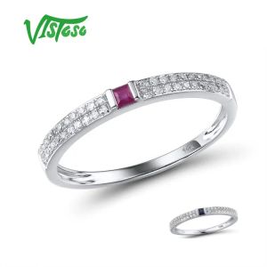 Ringar Vistoso äkta 14k vitguldstapelbar ring för lady glittrande diamant fancy ruby/safir engagemang årsdag fina smycken