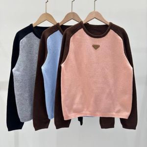 Kvinnors designer stickad t-shirt våren långärmad ull toppmode bekväm triangel logotyp hoodie kvinna topps 240226