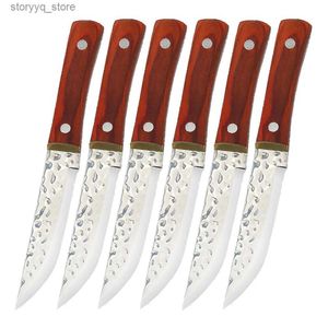 Coltelli da cucina in acciaio inossidabile 6 pezzi Set da bistecca ad alto tenore di carbonio 3cr13SS Pakka Coltello multiuso in legno per carne Verdura Q240226