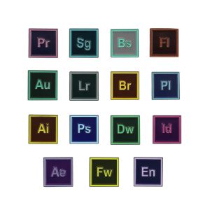 Spilla software di progettazione emblema alfabeto inglese colorato quadrato creativo per uomo donna Photoshop Premiere designer gioielli distintivo camicia denim spille gioielli