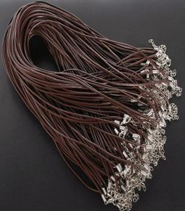 MIC NEW 100PCSLOT COFFEE REAL LEATHER NECKLACE CORD W CLASPS 185quot smyckesfynd komponenter3267522