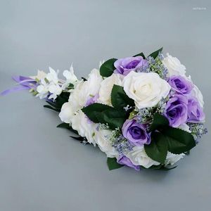Fiori nuziali Cascata artificiale Bouquet da sposa Bouquet di rose di seta avorio Lunga cascata a goccia