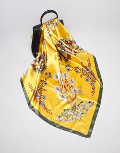 2018 Buona qualità nuova simulazione sciarpa di seta femminile 90 cm stampa gerbera gialla asciugamano quadrato piccoli regali raso donna stampa scialle5186783