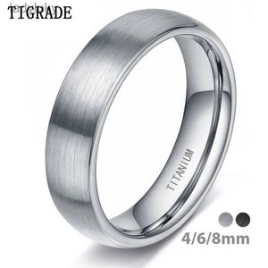 Solitaire Ring Tigrade 4/6/8mm Brushed Simple Silver/Black Color Titanium Ring Men Minimalist Wedding Band Engagement Rings Women Male Jewelry 240226