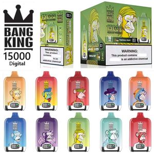 Original Bang King 15000 Puffs Digital Disposable Vape Smart Screen Display 25ml Prefilled Battery Indicator Bangking 15k Deseachable E Cigarette Pod Device