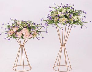 Party Decoration 10st Vases Gold White Flower Stand 70cm 50cm Metal Road Lead Wedding Centerpiece Flowers Rack för Event2371422