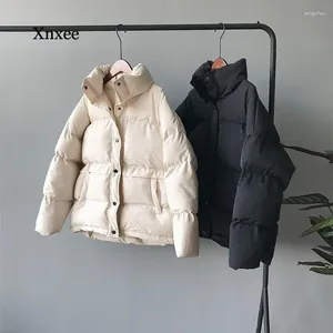 Kvinnors dike rockar Fashion Solid Winter Down Jacket Stand krage kort med en breasted coat preppy stil parka damer chic outwear kvinnlig