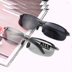 Okulary przeciwsłoneczne 2024 Mężczyźni spolaryzowani nocne okulary Drives Kieliszki Metalowe krawędź Pochromic Borcholoration Anti-Blare Gafas de sol hombre