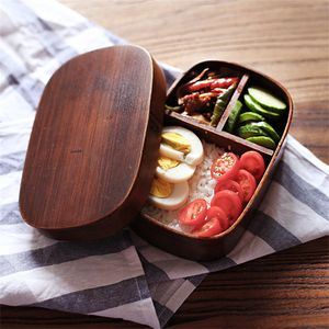 Japanska bento lådor 3 rutnät kök trä lunchlåda miljön
