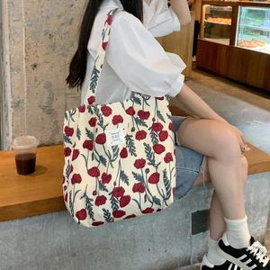 Evening Bags For Women 2024 Canvas Floral Shoulder Bag Large Capacity Printed Shopping Female Fashion Casual Open Handbag