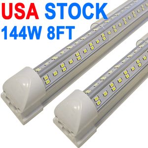 LED Shop Light 8ft, 144W LED Tube Light Fixture, Clear Cover Cool White 6000K, V-Shaped Integrated Fixture for Cooler Door Lighting for Corded Electric Garage crestech