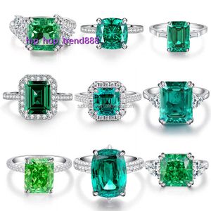 Rosy Jewelry S925 Sterling Silver Smeraldo Cz 8a Ice Crush Cubic Zirconia Cuscino ovale Diamante verde Promessa Anello di fidanzamento