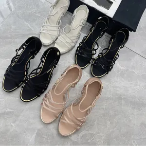 2024 New Styles Brand Designer Sandals Women Slippers Genuine Leather Fashion Heel Buckle Flip Flops Party Shoes Dress Shoes Metal Woman HIGH Quality