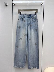 Jeans da donna 2024 Primavera Autunno Chic Stelle di alta qualità Pantaloni dritti in denim Vintage a vita alta C024