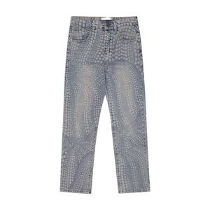 Jeans in denim dal design elasticizzato da motociclista adatti per uomo Pantaloni da cowboy slim con toppa dipinta con gamba Pantaloni da cowboy da uomo viola firmati Pantaloni tecnici Jeans da uomo