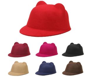 Chapéus de borda larga bonito orelhas de gato chapéu de feltro de lã para mulheres crianças meninos meninas cor sólida simples fedoras formal equestre parentchild 1463338