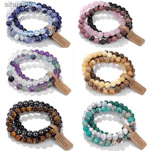 Perlen 3PCS Naturstein Armband Rosenquarze Opal Türkise Amethyste Hämatit Jaspis Armbänder für Frauen Männer Geschenk Schmuck Set YQ240226