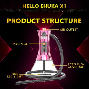 Ehuka original de uso duplo e cigarro árabe shisha e hookah x1 60w kit eletrônico gancho de cachimbo de cachimbo de vagem substituível vape com o modo de luz de luz LED caneta de vapor de vapor