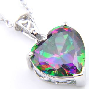 10Pcs Luckyshine Excellent Shine Heart Rainbow MysticTopaz Gems s925 Silver Necklaces Woman Cz Zircon Pendants Necklaces for Weddi271G