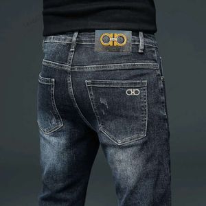 2024 novo designer jeans masculino fino ajuste pés calças estiramento quatro estações high end marca de moda luxo europeu