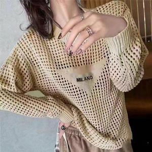 مصمم أعلى y2k knitwear t القمصان خطاب مثير للمرأة جوفاء خارج تيز طاقم الرقبة طويلة الأكمام قمم الملابس 240226