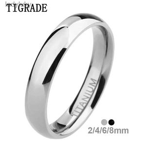 Solitaire Ring Tigrade 2/4/6/8mm Mens Wedding Band Women Polished Titanium Engagement Rings Classic Rings Black Silver Color Lady Anel 3-15 240226