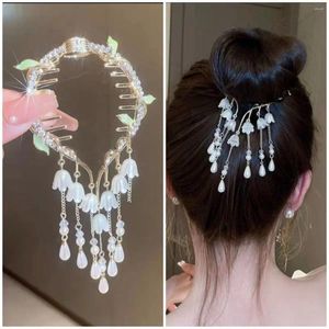 Fermagli per capelli Mori Xianmei Strass Farfalla Perla Clip per testa a sfera alta Forcina Romantica Campana Orchidea Copricapo Tiara