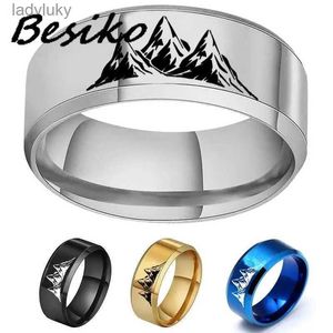 Solitaire Ring Besiko 8mm Stainless Steel Snow Mountain Symbol Rings For Women Men Wedding Jewelry Couple Ring Dropshipping 240226