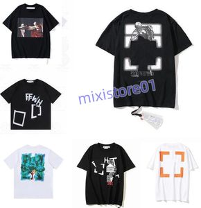 Men's Fashion Tops Sports T-shirts Designer Offs White T-shirts Luxury Cotton Loose T-shirts Casual Summer Short Sleeves Oil Painting Black Back Print Arrow Mens