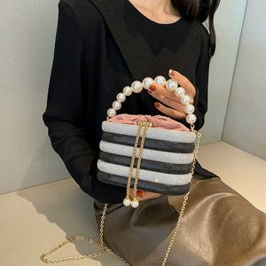 Shoulder Bags This Year s Popular Bag 2024 New Fashionable Colored Diamond Single Shoulder Women s Small Fragrant Pearl Handheld Dinner 240427