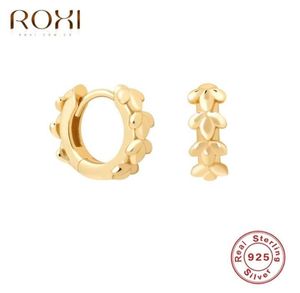 Hoop Huggie ROXI Glossy Mini Leaf Earrings For Women Girls Jewelry Small Cartilage Unusual 925 Sterling Silver Pendientes6000809