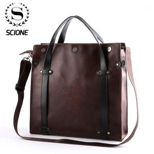 Scione Men's Trochę szalona konia pu skórzana torebka Business File Bag Vintage Vintage Messenger Torby