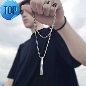 T252 2022 Fashion New Black Rectangle Pendant Trendy Simple Rostless Steel Chain Men Necklace Jewelry Gift